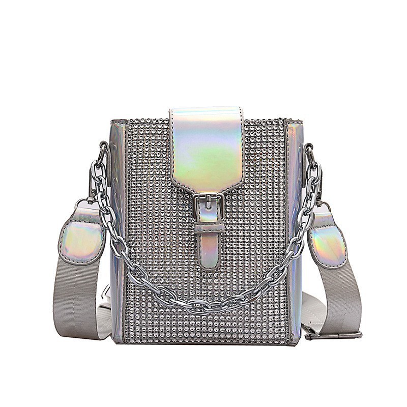 mina large metallic canvas chain shoulder bag